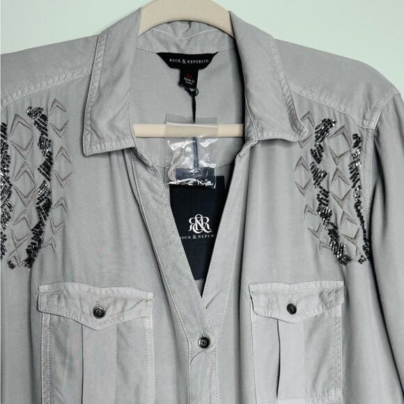 Rock & Republic Womens Gray Western Button-Up Shirt Blouse XL NWT - Picture 5 of 10
